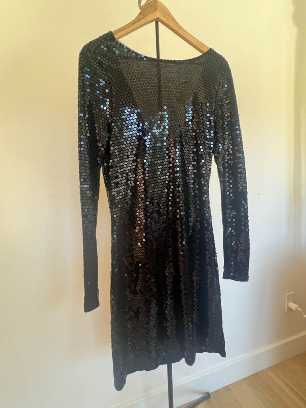 Michael Kors Black Sequin Draped Neck Long Sleeve Dress - Picture 3 of 4